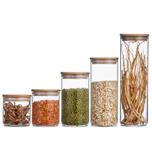 Wholesale Round wide mouth kitchen glass jars with bamboo lid glass jar with seal